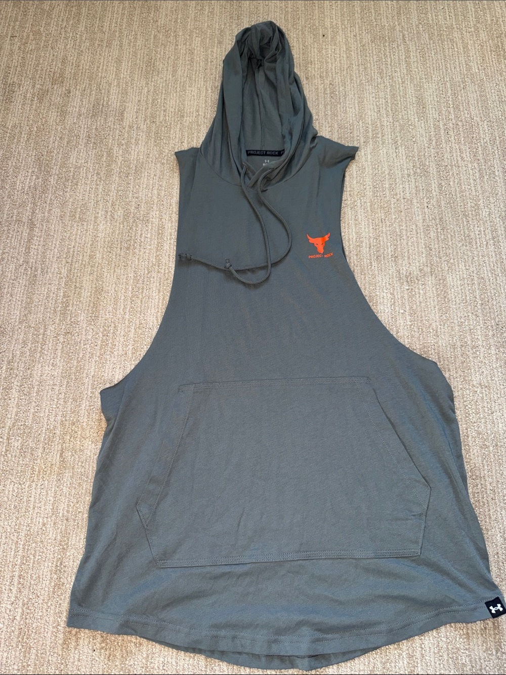 Under Armour Project Rock Payoff Hoodie Men M Gray Orange Sleeveless Training